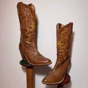 ALDO Western Leather Embroidered Heeled Cowgirl Boots BROWN / SIZE 37 (US 6.5-7)